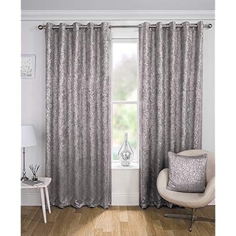 Enhanced Living Halo Grey/Silver- Thermal, Blockout, Eyelet Ring Top, Readymade Curtains with Textured Metallic Look (Grey/Silver, Width - 66" (168cm) x Drop - 90" (229cm)) Cover