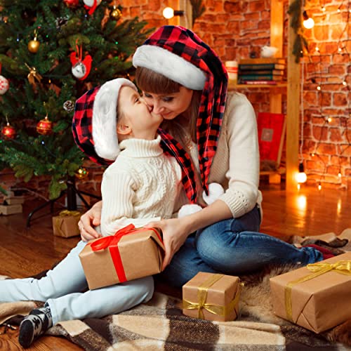 Algpty Long Santa Hat For Adult | Red Buffalo Plaid Christmas Santa Hats Unisex Thicken Velvet Long Xmax Holiday Hats For Party Supplies Fluffy Plush Santa Claus Hats For Women Men #TOP5