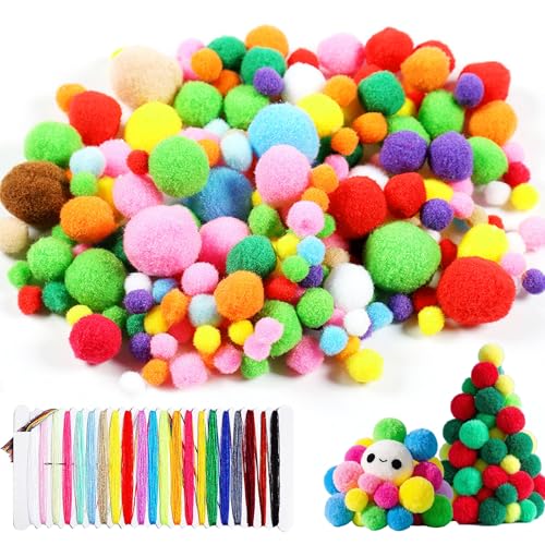 1000 Pièces Pom Poms Artisanaux, Pompons Pelucheux Assortis, 10/15/20/30mm Pompons Multicolores, Pompons Créatifs DIY avec 21 Couleurs Fil à Coudre, Mini...