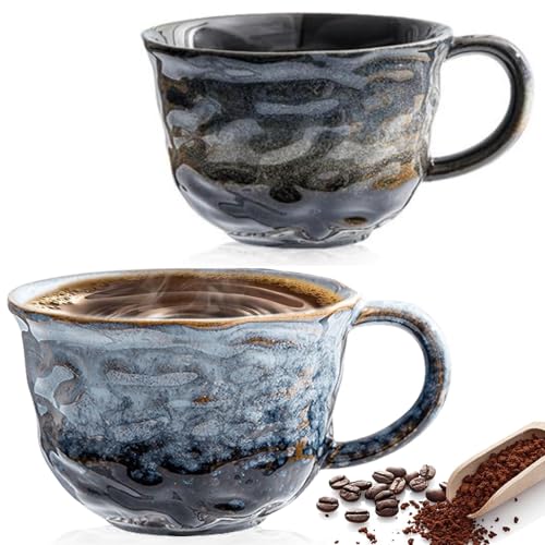 Juego de 2 tazas de capuchino de 260 ml, de pared gruesa, de cerámica, hechas a mano, de porcelana, tazas de café de cerámica, tazas de café, tazas de café expreso, regalo de capuchino, taza para
