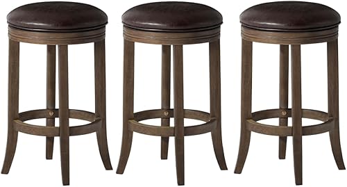 Miniatura 46 de Maven Lane Taburete giratorio de Eva de 26 pulgadas sin respaldo – Taburete de madera de altura de mostrador con asiento redondo tapizado y detalles