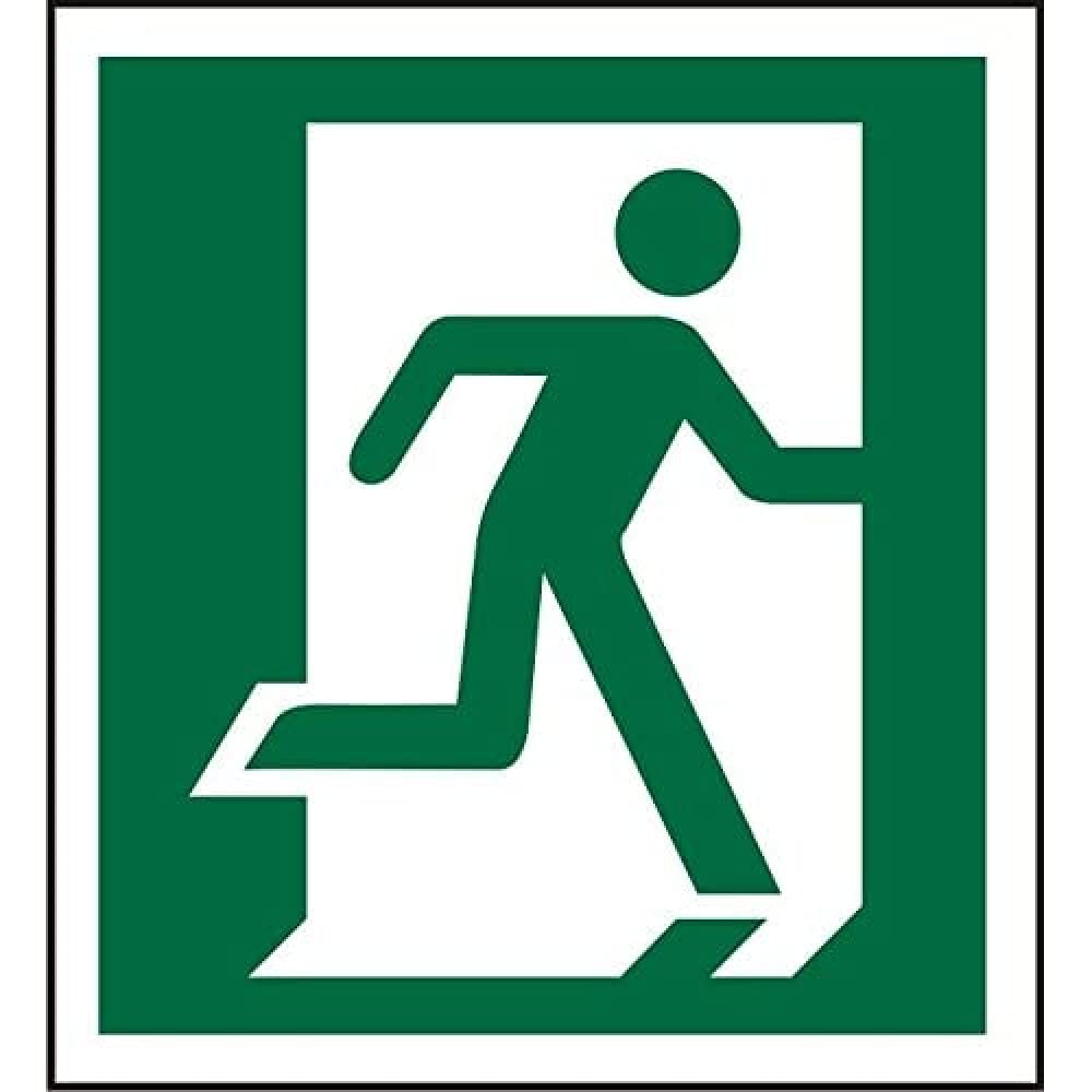 Seco Fire Exit - Man Running Through Door Right Sign, 150mm x 150mm - 1mm Semi Rigid Plastic