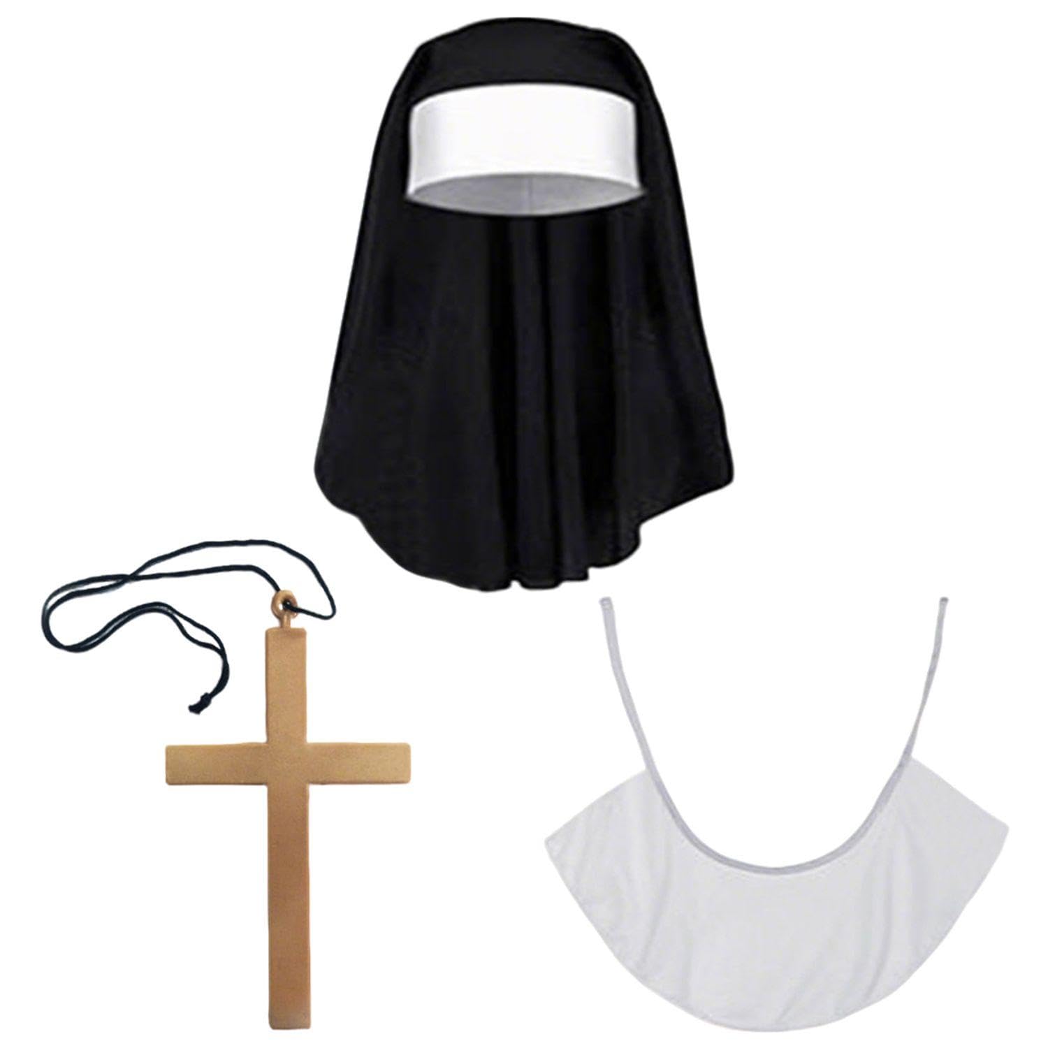 GDFHBD 1 Nun Veil, 1 Cross Necklace, 1 Nun Scarf, Role-Playing Props, Party Costume Accessories.