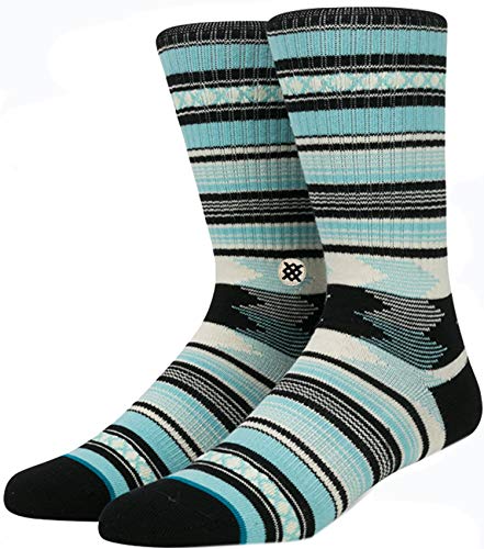 Stance Men's Guadalupe Tribal Stripe Pattern Arch Support Classic Crew Sock, Blue, L