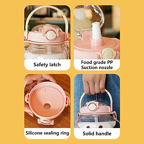 Kawaii Bear Straw Bottle,Large Capacity Bear Water Bottle With Strap And Straw, Cute Water Bottles For School And Outdoor Travel (1000Ml Brown) #TOP2