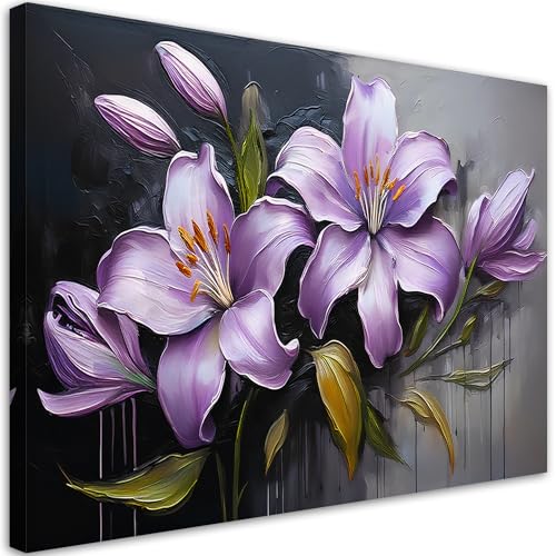 Feeby - Impression sur Toile - Chambre Salon - Fleurs de lys Lilas Peint - 30x20 1partie - Tableau Mural Intissé - Peintures sur Toile pour la Maison - Modern...