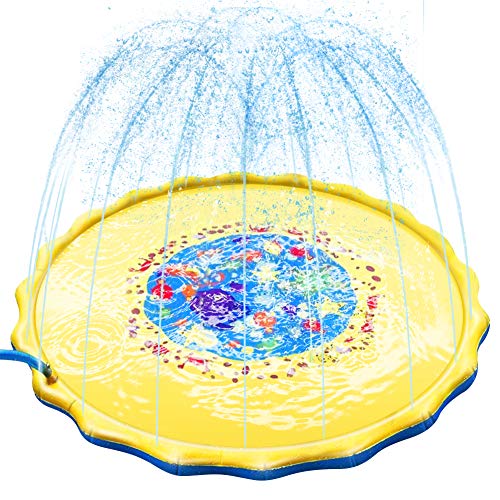 welltop Splash Play Mat, 67 Sprinkler Pad Summer Outdoor Games Garden Water Splash Pad, Water Spray Toys for Backyard Boys and Girls Children