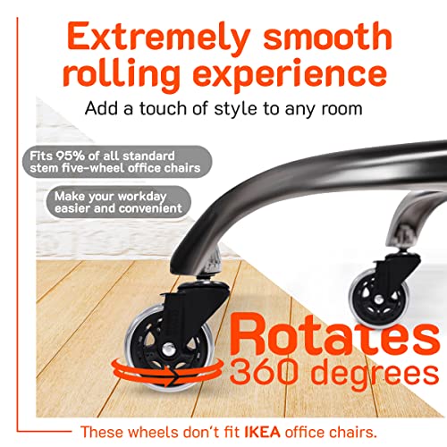 Office Chair Wheels - 98% Universal Fit Caster (3 Inch, Set Of 5) Replacement Rollerblade Style Desk For Hardwood Tile Vinyl Carpet Casters #TOP2