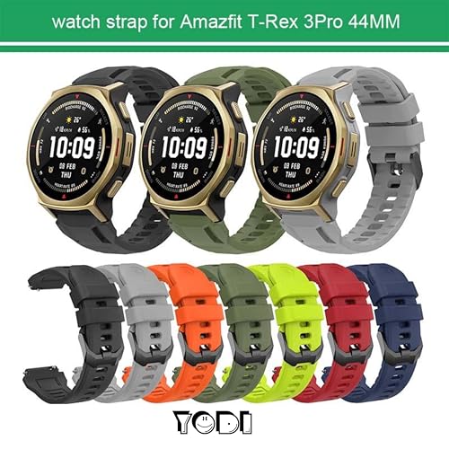 Image of YODI Sporty Silicone watch Strap Band Compatible With Amazfit T Rex 3 pro 44MM Watch Strap Only Compatible For Amazfit Smartwatch Strap, uses for Men. (Black, T-REX 3 PRO 44MM)