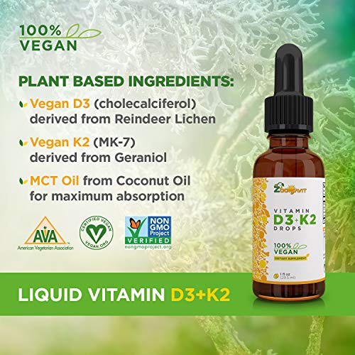  Vegan Liquid Drops Vitamin D3 K2 (MK7) for Maximum Absorption and Plant-Based Health
| 100% Plant-Based Liquid Vitamin 