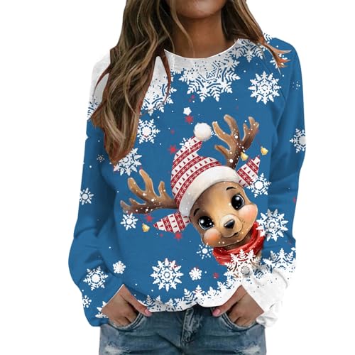 Sweat-shirt d'hiver femme manches longues anti-froid style animalier sans motif de Noël lourd