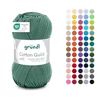 Gründl Wolle Cotton Quick uni - dünne Wolle zum Häkeln - Strickgarn - Häkelgarn - Glänzend und hautfreundlich - 100% Baumwolle - 1 Knäuel 50 g / 125 m - Nadelstärke 3-4 - grüngrau