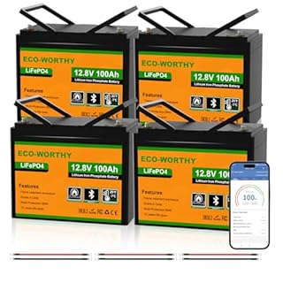 ECO-WORTHY 12V 400Ah (4Pack 100Ah）LiFePO4 Lithium Battery with Bluetooth, Low-Temp Protection, Up to 15000 Deep Cycles, Built-in BMS, for Trolling Motor, Off-Grid Solar System, RV, Scooter