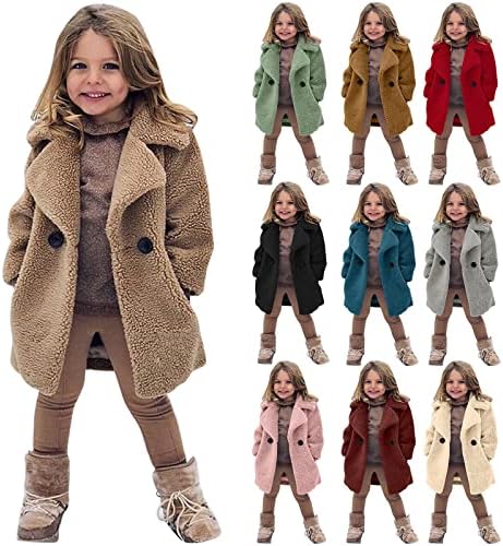 Toddler Kids Coat for Baby Boys Girls Outerwear Fleece Children Jacket Fall Winter Warm Tops Thick Solid Infant Clothes(Khaki)