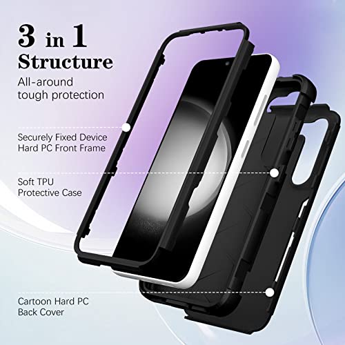 Lupct For Samsung Galaxy S23 Plus 6.6" Heavy Duty Phone Case For Girls Kids Women Boys Cute Cartoon Cool Hard Triple Layers Military Full Body Grade Cover Drop Protective Cases For S23 Plus Black #TOP3