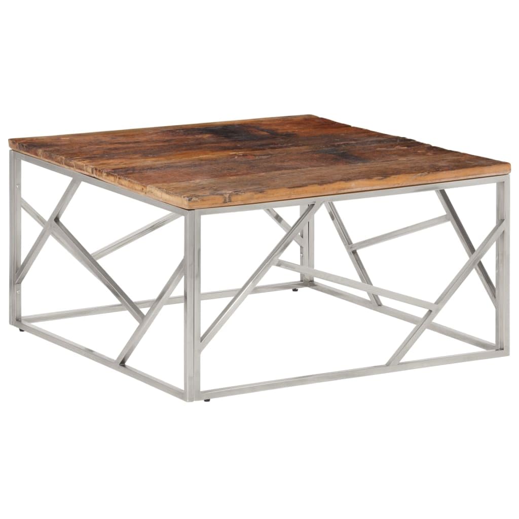 Table de salon en bois massif et acier inoxydable moderne 80cm