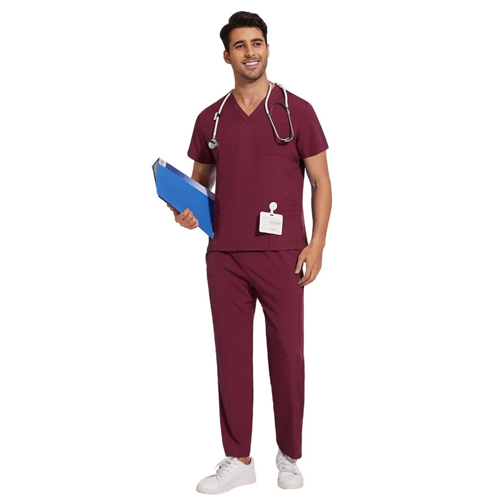 AHUFGN Nurse Scrubs Women Sanitary Dentist Medical Nursing Veterinary Surgical Uniform Men Work Wear Jogger Man Scrubs Set(Color 5,XXL)