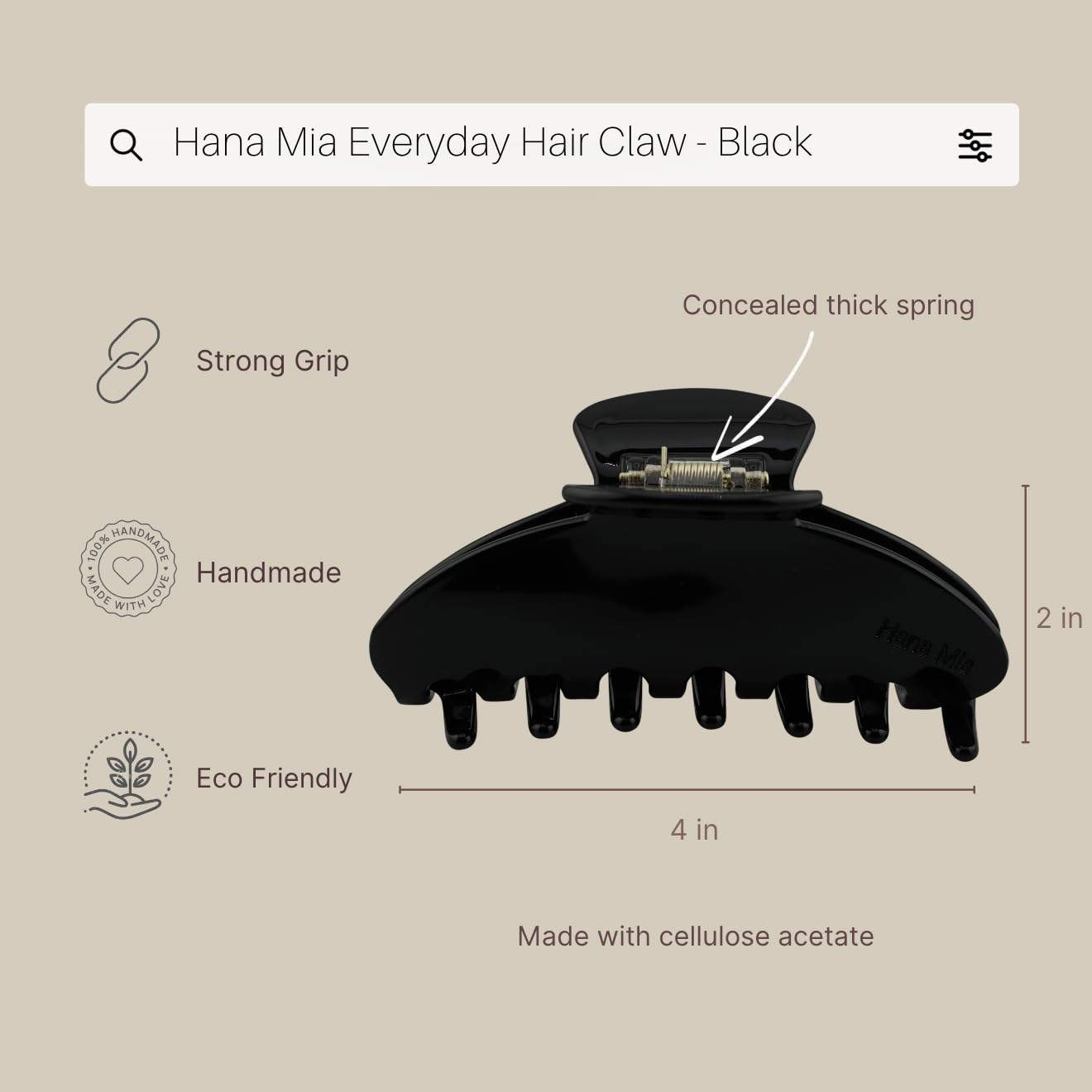 Premium Durable Acetate Hair Clip - Large Claw Clip for Thick Hair | No Slip Claw Clip | 4 Inch Hair Clip for Women (Black) - Image 5