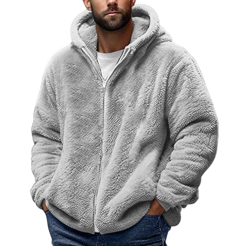 Men's Oversized Fuzzy Sherpa Jacket Fleece Lined Zip Up Hoodies Winter Thermal Work Tops Casual Warm Sweater Coats