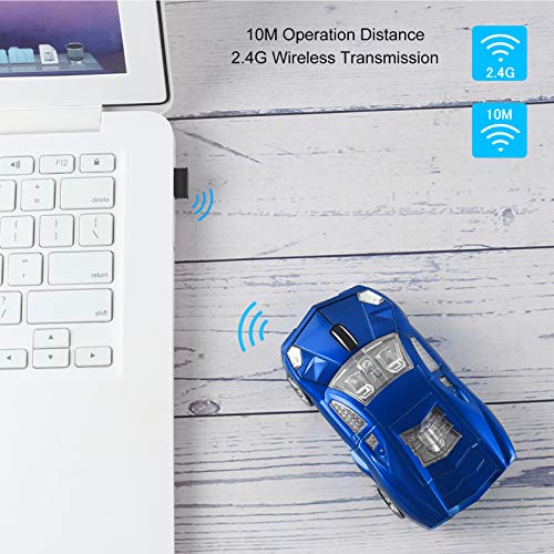 Chuyi Cool Sports Car Shaped Wireless Mouse 1600Dpi Cordless Optical Mice With Usb Receiver For Office School Home Travel, For Pc Laptop Computer Gift (Blue-1 Pack) #TOP2