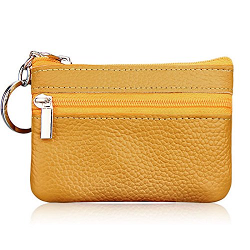 Dabixx Doux Hommes Femmes Carte Coin Porte-Clés Zip Véritable en Cuir Portefeuille Poche Sac Bourse Jaune Cover