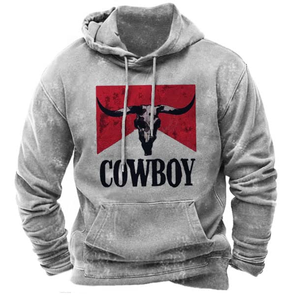 PORCLAY Cowboy Hoodie for Men Western Aztec Hooded Sweatshirt Country Graphic Print Oversized Pullover Shirts with Pocket