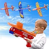 RYDYOM 3 Pack Airplane Launcher Toys,LED Foam Throwing Glider Plane Toy for Boys with 3 DIY Stickers