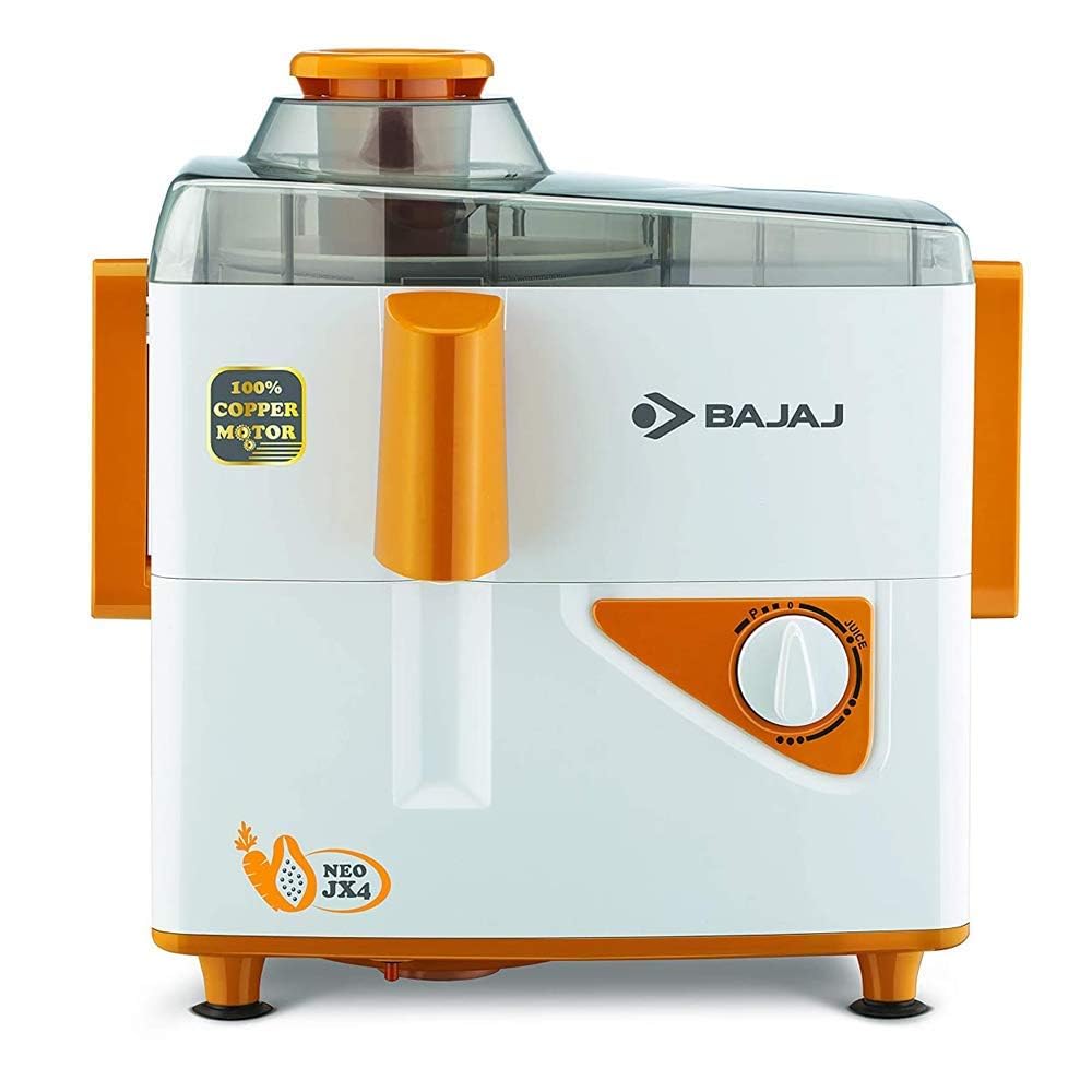 Bajaj Neo JX4 450-Watt Juicer Mixer Grinder with 2 Jars (White/Orange)