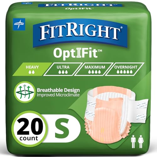 FitRight OptiFit Extra Adult Briefs, Incontinence Diapers with Tabs, Moderate Absorbency, Small, 20 to 32