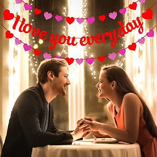 Image of FestikoValentines Day Banner,Valentines Day Decorations,I Love You Everyday Banner,Heart Garland Banner,Engagement,Wedding Anniversary Banner Decorations (Red)