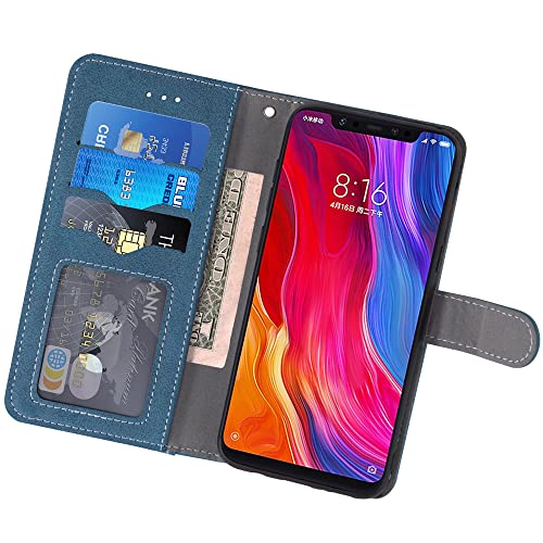 Asuwish Compatible With Xiaomi Mi 8/Mi8 Pro Wallet Case And Tempered Glass Screen Protector Flip Credit Card Holder Stand Kickstand Cell Accessories Phone Cover For Mi8Pro M8 Explorer Women Men Blue #TOP1