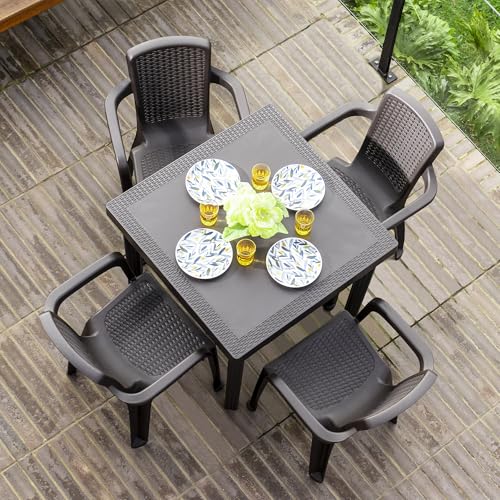 La Mejor Recopilación de Sillas de comedor de jardín los mejores 5. 43 MQ Juego De Comedor para Exterior Jardin Terraza 4 Puestos Textura Tipo Ratan Wengue