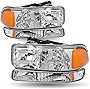TUSDAR Headlight Assembly Compatible with GMC 99-07 Sierra 1500, 99-04 Sierra 2500, 01-07 Sierra 1500HD 2500HD 3500HD, 99-06 Yukon, 00-06 Yukon XL 1500 2500, 2001 Sierra C3 with Bumper Lights 4pcs