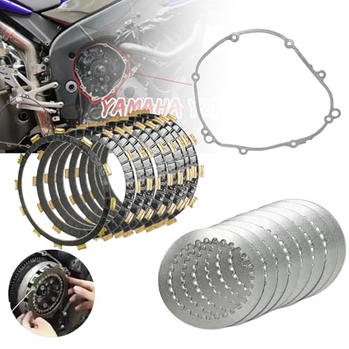 Image of Clutch Kit & Friction Steel Plates Cover Gasket Compatible with Yamaha YZF R1 2007-2008 OEM# 4C8-W001G-00-00