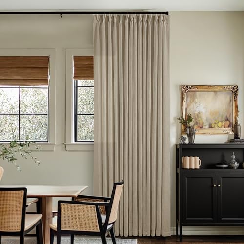 Image of TWODRAPES Dark Flax Linen Curtains 120 Inches Long for Living Room Bedroom Pinch Pleated Back Tab Privacy Curtains 120 Inch Length 2 Panels Light Filtering Greige Tan Brown Farmhouse Drapes 10 FT