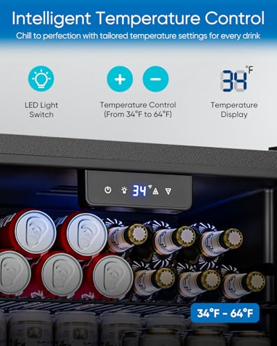 3.2 Cu.Ft Mini Fridge with Glass Door - 126 Can Beverage Refrigerator Cooler for Drink Beer Wine Soda, Small Fridge for Bedroom Office Bar Dorm, 4 Adjustable Shelves, Black