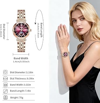 XCZAP Luxury Women's Diamond Moon Phase Wristwatch - Waterproof Stainless Steel Quartz Analog Dress Watch, Elegant Jewelry Style for Ladies