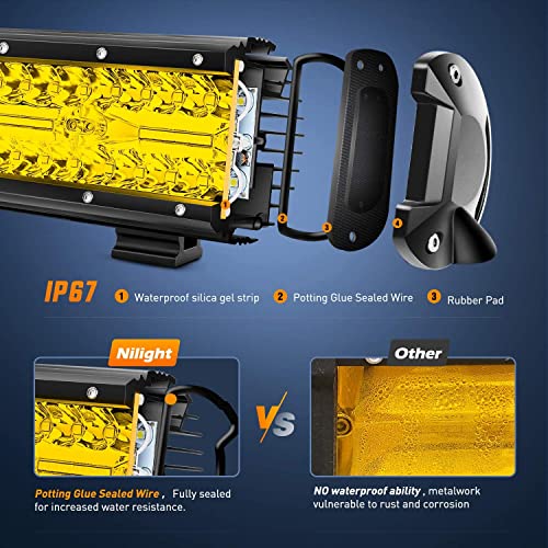 Image of Nilight 20 Inch 420W LED Light Bar Yellow Triple Row Flood Spot Combo 42000LM Driving Boat Led Off Road Lights with 12V On /Off 5 16AWG Wiring Harness Kit, 2 Years Warranty
