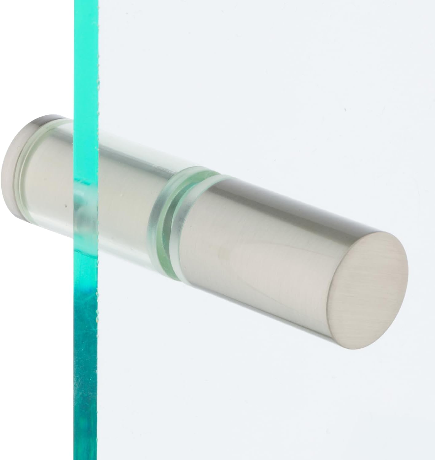 Rockwell Security Mont Hard Double Sided Knob with Clear Bumper on One Side in Brushed Nickel Finish for Frameless Heavy Glass Shower Doors
