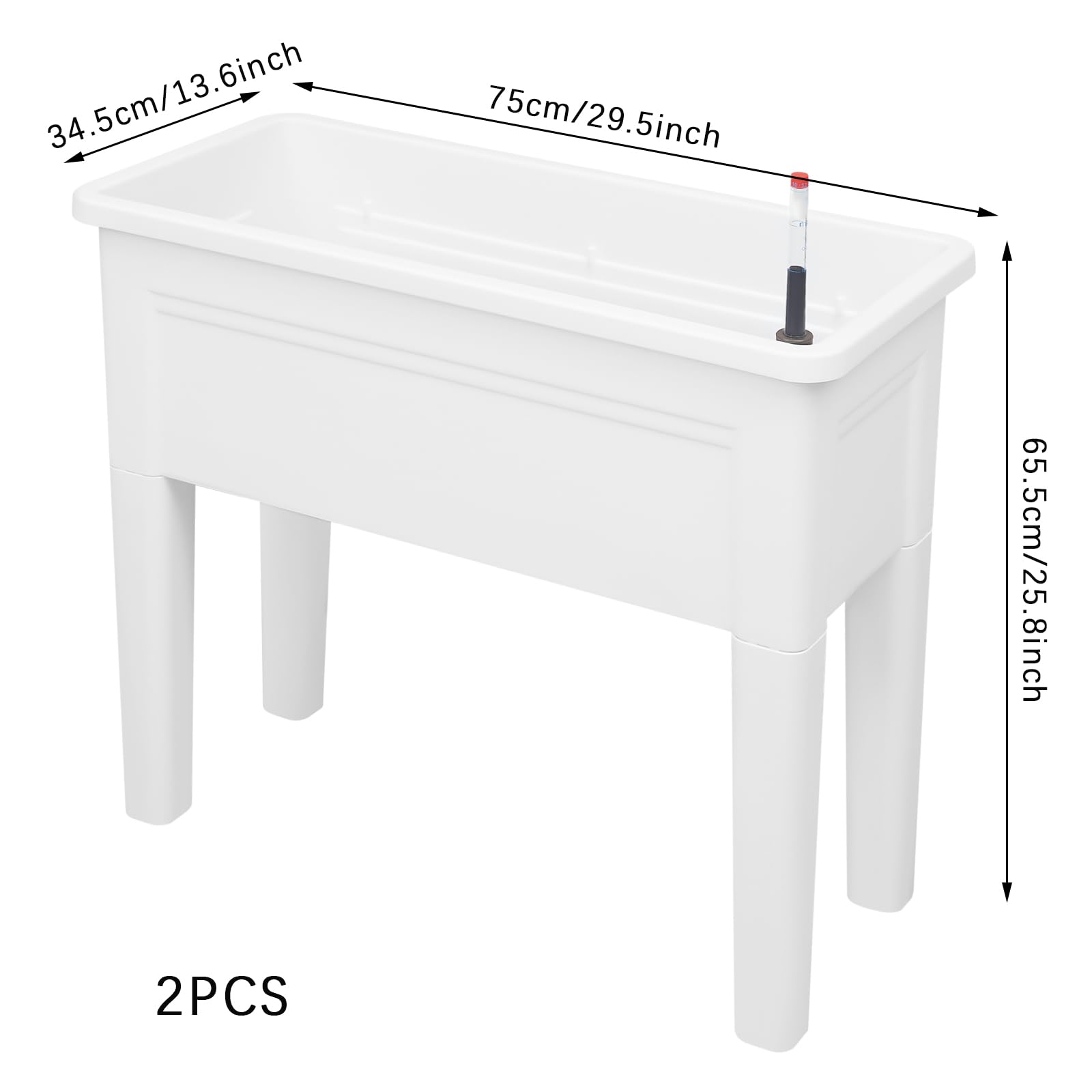 Juego de 2 piezas, con indicador de nivel de agua, material de PP, color blanco, moderno, para balcón, jardín, terraza, jardinera, jardinera, jardinera, jardinera, jardinera, jardinera, jardinera