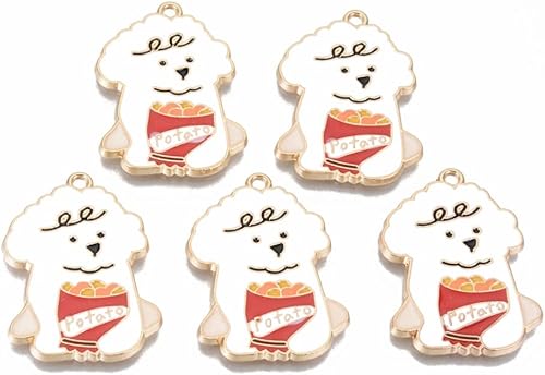 Mega Pet 5 dijes planos de esmalte de perro y patata de aleación, encantadores dijes colgantes de serie de cachorros para manualidades, pulseras,