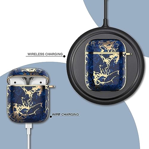Image of Scalebee Hard Protective Designer Golden Ring Holder Case Cover Keychain compaitable with Apple Airpods 1st and 2nd Generation Airpods 1 & Airpods 2 Girl Men (Dark Blue)