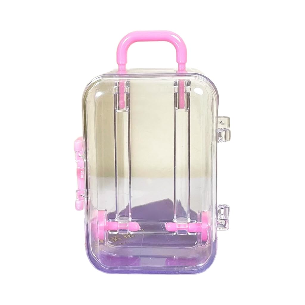Lerono Pink Dollhouse Miniature Luggage Suitcase Storage Trolley Case Travel Holiday Toy Candy Box Handbag Model For Dolls Accessory
