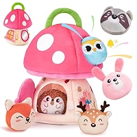 Baby Sensory Toys 6-12 Months - 8-in-1 Plush Barn With Farm Animals, Crinkle Paper, Bells, Mirror
