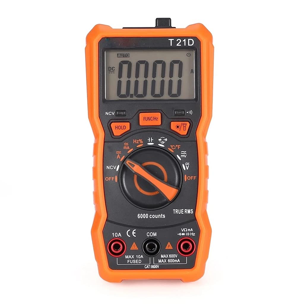 Digital Multimeter 6000 Counts Auto Ranging AC/DC Voltage Meter Flash Back Light Large Screen with Pair Test Leads