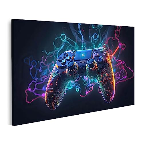 Tableau sur toile manette de jeu effet néon éclatant haute finition