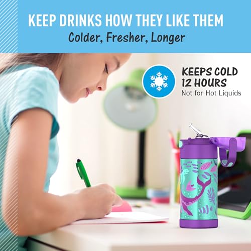 Image of THERMOS FUNTAINER Water Bottle with Straw - 12 Ounce - Kids Stainless Steel Vacuum Insulated Water Bottle with Lid, Ocean Pals