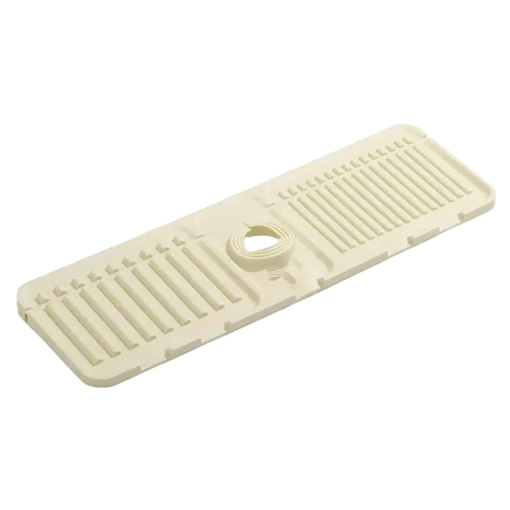 Tsawntd Faucet Mat for Kitchen Sink, Silicone Sink Splash Guard & Drying Tray with Drainage, Customizable Countertop Protector for Backsplash, Dish Soap and Sponge Holder, Beige Kitchen Mat