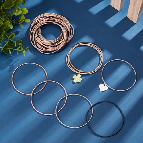 UNICRAFTALE 60pcs 4 Colors Guitar String Bracelets 2.3 inch Flexible Steel Wire Layered Bracelet Minimalist Stretch Bracelets Stackable Wearing Wrap Bracelet Jewelry Gift2