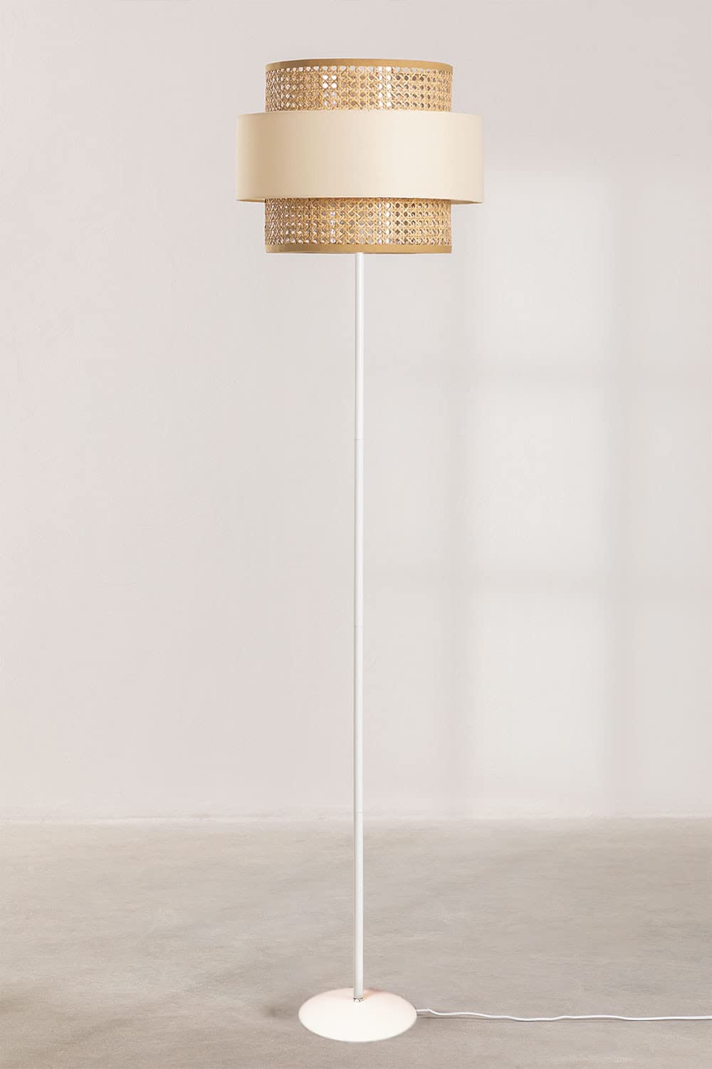 AKWAY Rattan Cane Webbing Floor Lamp Bamboo Floor Lamp Cane Standing Lamp Wooden Standing lamp for Living Room Bedroom (14" D X 12")(White Stand) (Beige)-picture-22